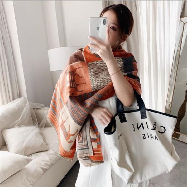 

winter scarf women cashmere scarf new fashion warm foulard lady horse scarves color matching thick soft shawls wraps246c, Blue;gray