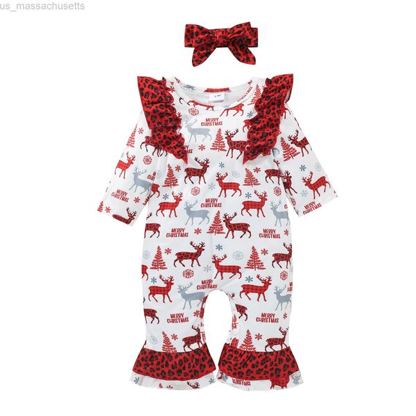 

special occasions citgeett winter christmas newborn baby girls long sleeves jumpsuit bow headdress deer print ruffle spring clothing l220915, Blue