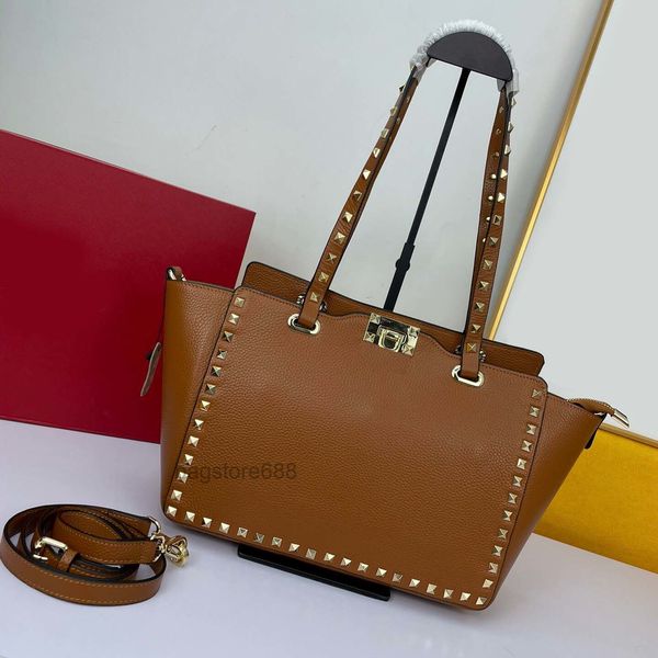 

genuine leather shoulder bags luxury designers women's handbags fashion shopping bag women large space tote wallet metal rivet decorati