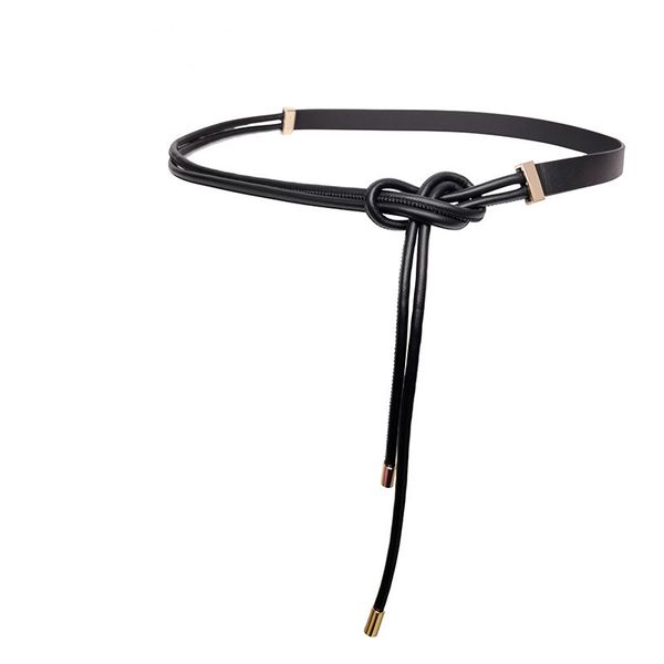 

suit thin belt ladies genuine leather versatile knotted simple small belt fashion sheepskin matching dress waist belt, Black;brown