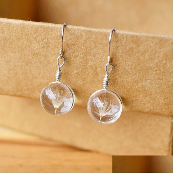 

charm dandelion dried charm flowers earrings 6 colors real daffodils flower earring glass ball pressed dangle earing jewelry gift who dhg5w, Golden