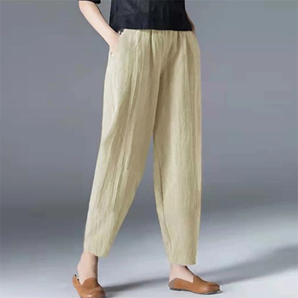 

women's pants capris lucyever cotton linen ankle length pants women spring summer casual harem trousers black white elastic waist loose