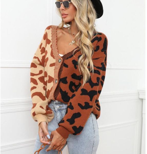 

women sweater luxury letter autumn winter new leopard print loose cardigan sweater knitted korean fashion, White;black