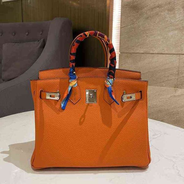 

designer 2022 luxury women leather biirkens keelis orange platinum bag leather handbag messenger bag foreign style fashion large capacity le
