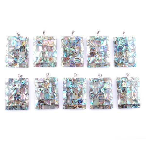 

vintage colorful oblong abalone shell pendant necklace no hole natural boho pearl shells for jewelry gift n3373, Silver