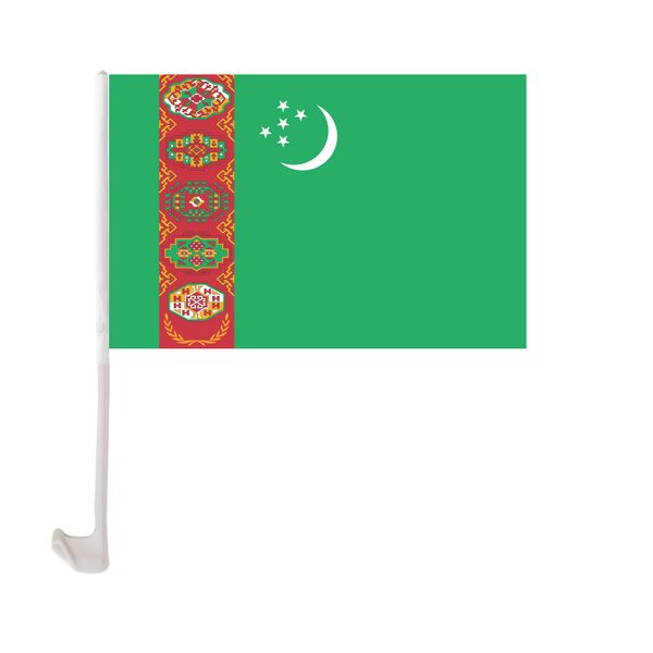 

turkmenistan car flag 30x45cm window clip turkmen flags polyester uv protection car decoration banner with flagpole