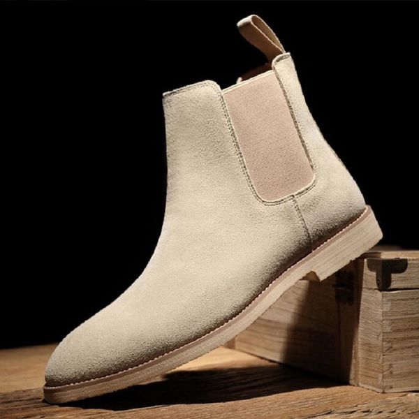 

chelsea men boots pointed head cuff suede low casual fashion comfortable business handmade men shoes da68, Black