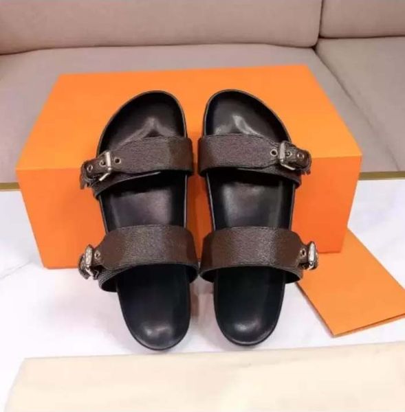 

designer slippers slides sandals summer flats real leather platform shoes ladies beach effortlessly stylish slides 2 straps with adjusted go, Black