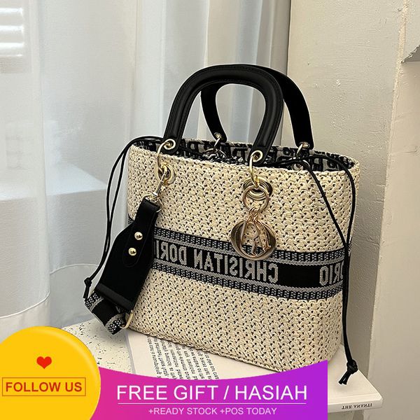 

designer bags sales of woven straw fashionable women's hand simple contrast color single shoulder wide straps messenger