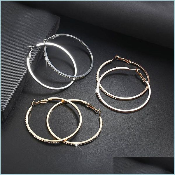 

hoop huggie fashion hoop earrings minimalist statement plated sier gold women circar earring rhinestone big circle jewelry ear studs dh9wr, Golden;silver