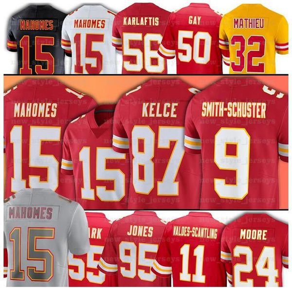 

football jersey kansas''city''chiefs''9 juju smith-schuster 15 patrick mahomes 87 travis kelce 95 chris jones, Black;red
