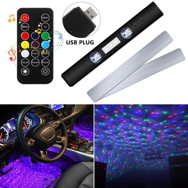 

car wireless usb charging lamp interior rgb led starry atmosphere lights strip