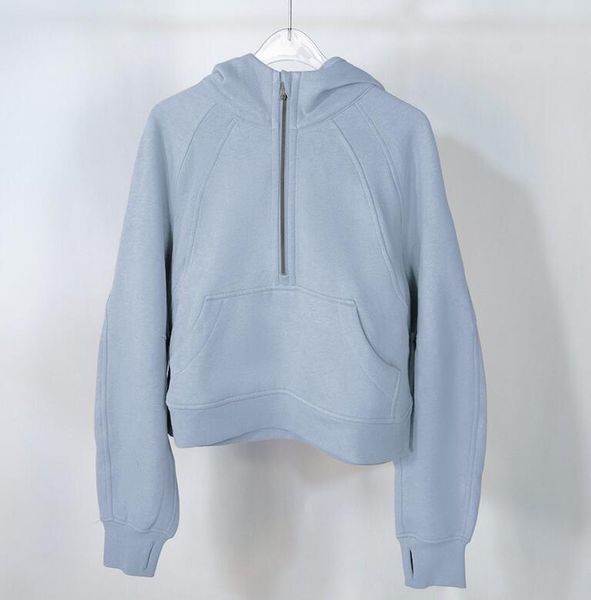 

active sets lu-23 semi zipper hoodies gym clothes women's yoga outfits sports sweater fashion loose leisure coat running fitness casual, Gray