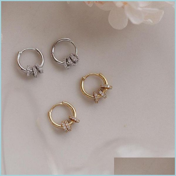 

hoop huggie sier plated hoop earrings rhinestone crystal inlay cylinder delicate ear clasp ring women girl personality minority vale dhmj1, Golden;silver