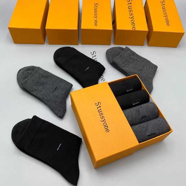

sjb mens socks op08 letter printing cotton causal long stockings paris style couple spring and summer 2 color boutique gift box, Black