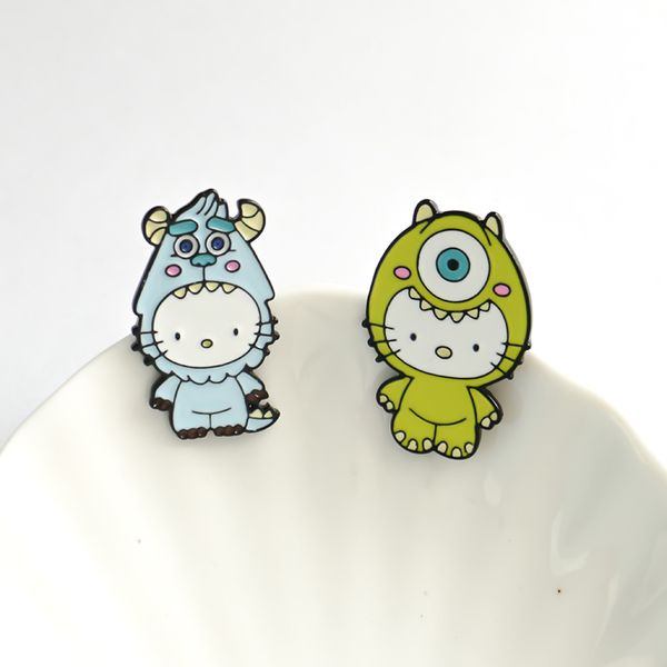 

couples cat cartoon brooch pin badge cute creative student school bag decoration pin alloy enamel emblem wholesale, Blue