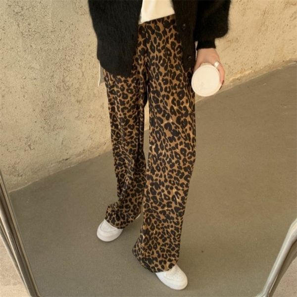 

women's pants capris lucyever fashion leopard women's pants summer casual elastic high waist wide leg pants woman streetwear hip-h, Black;white