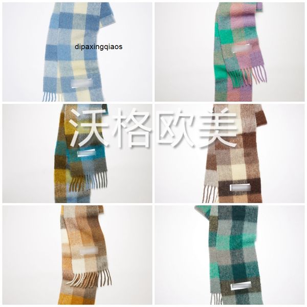

designer scarf acne sweden studios vogel nordic niche ac brand new autumn and winter contrast color british plaid long tassels men's an, Blue;gray