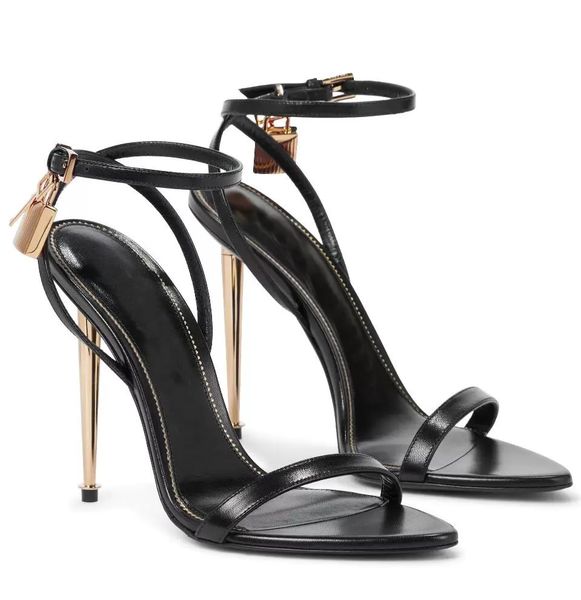

women shoes gold-tone key & lock padlock pointy fords gold chain link sandals shoes naked woman luxury designer lady high-heeled party weddi, Black