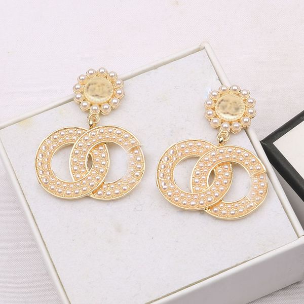 

gold plated brand designers double letters stud clip chain eardrop geometric famous women sier crystal rhinestone earring wedding, Golden;silver