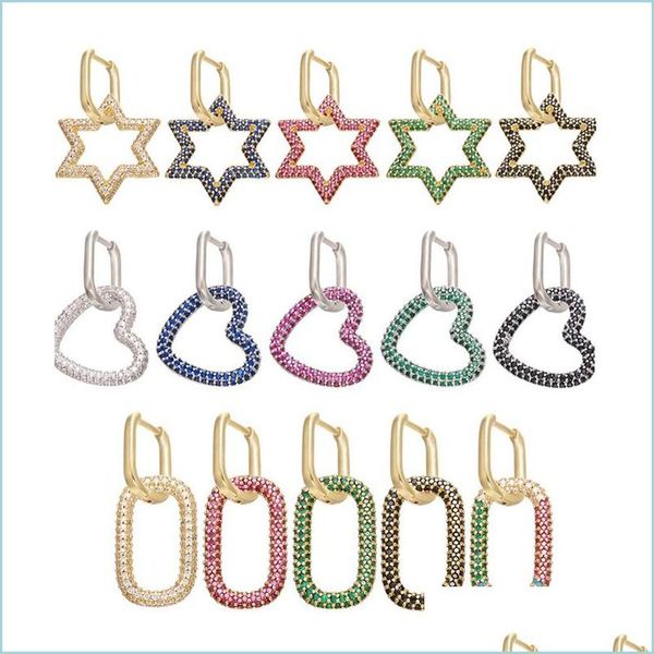 

hoop huggie 1 piece small hoop earring for women brass cubic zircon heart star crystal rec drop delivery 2021 jewelry earrings dhsell dhgnz, Golden;silver