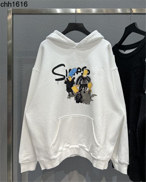 

high version balencaigass 21fw autumn winter new simpson digital printing couple paris fleece hoodie, Black