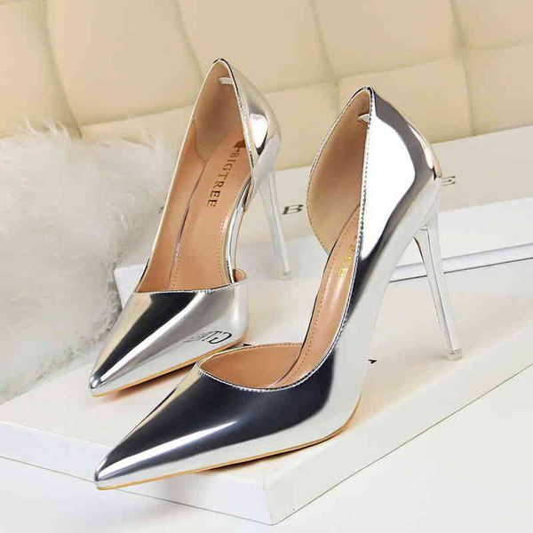 

18188-1 sandals fashion high heels simple thin metal shallow mouth pointed side hollow single shoe, Black