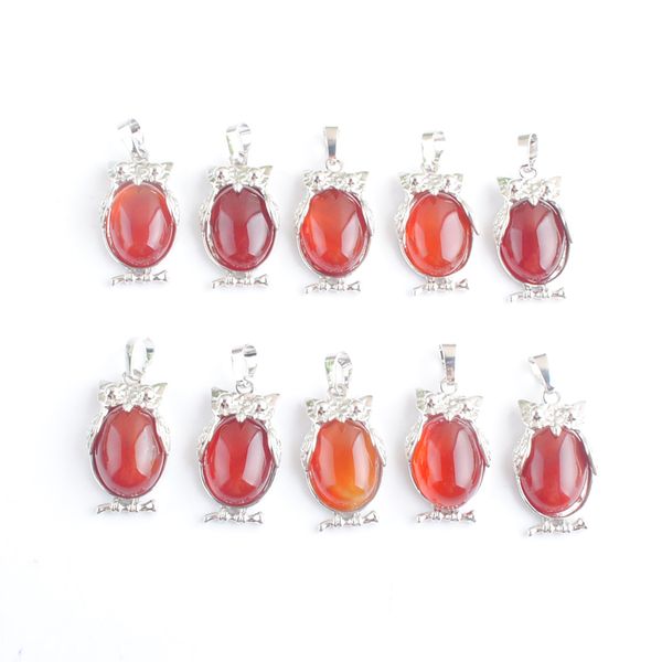 

red agate tiny owl animal shaped dangle pendants natural stone reiki lucky cute charm jewelry for women man gift dn4666, Silver