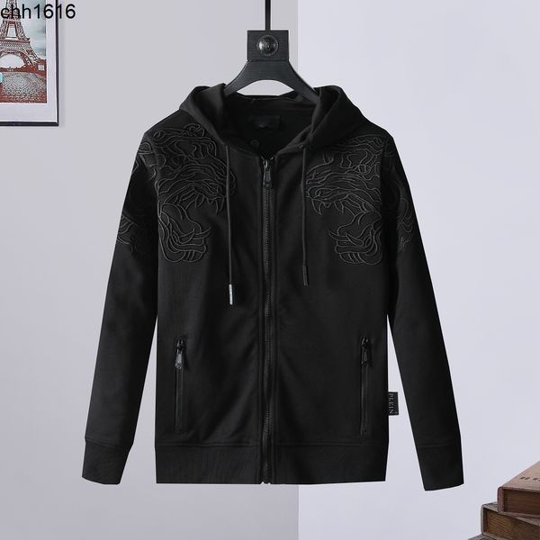 

pulan street fashion embroidery tiger head men zipper coat men, Black