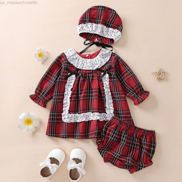 

family matching outfits citgeett autumn christmas infant baby girls clothing plaid dot print long sleeve ruffle pullover/dress bowknot short, Blue