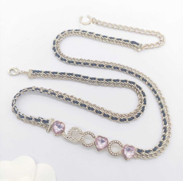 

2022 luxury quality charm pendant waist belt with pink crystal and nature shell beads in 18k gold plated have box stamp ps7724, Golden