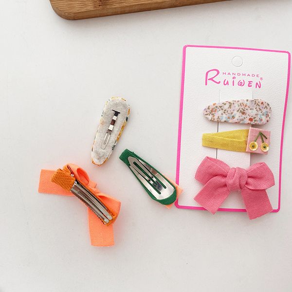 

2022 3 pcs korean sweet girl simple cute fabric bow hairpins hair accessories fashion children's floral cherry bb clip headwear, Slivery;white