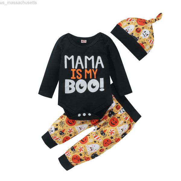 

special occasions citgeett autumn halloween infant baby girls boys 2pcs outfits long sleeve letter print romper pumpkin pants knot hat set l, Blue