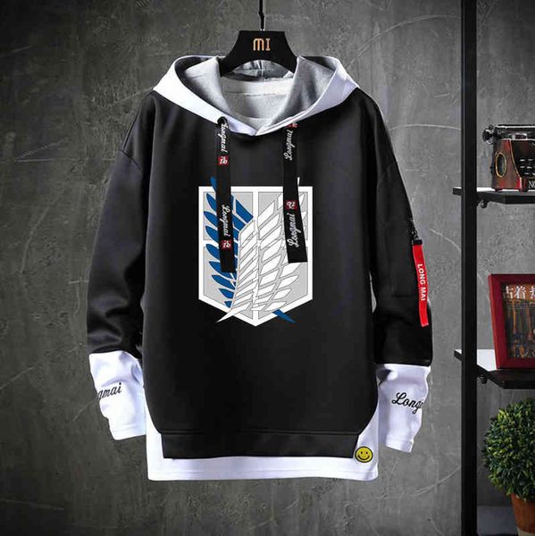 

men's hoodies sweatshirts anime attack on titan hooded cosplay come teenagers hoodie casual fake two-piece sweatshirt jacket coat g2209, Black