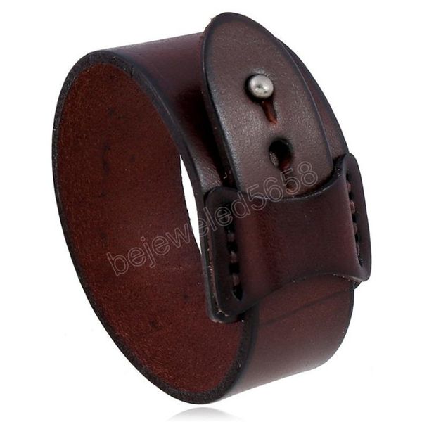

wide leather bracelet bangle cuff black wristband for men fashion jewelry, Golden;silver