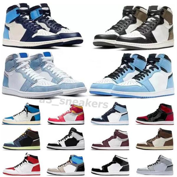 

men 1 basketball shoes women 1s og university blue patent panda dark mocha bred shadow unc smoke grey mens women sports sneakers train2790, Black