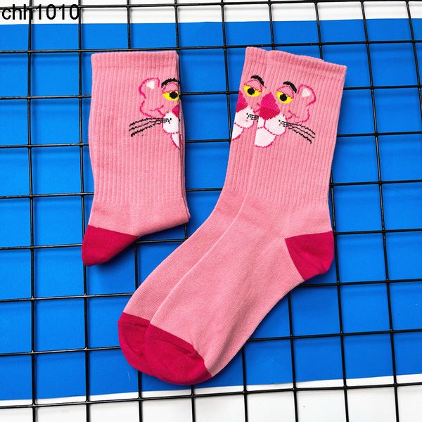 

men's chaopai happy pink naughty leopard head ins sports all cotton college style tube socks men's and women's cotton, Black