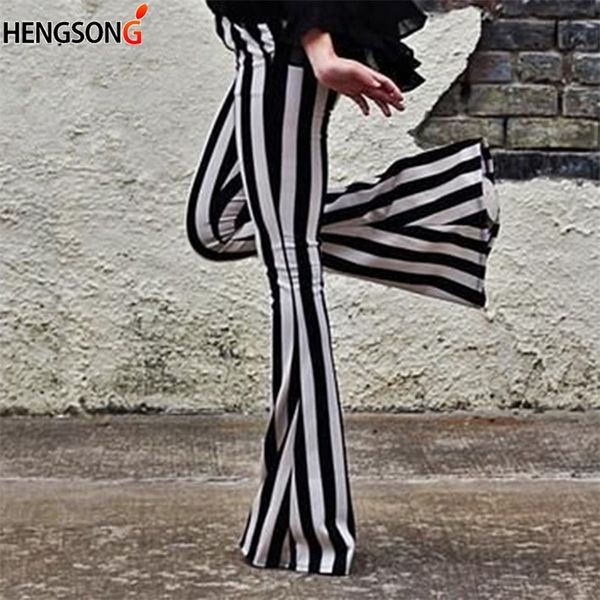 

women's pants capris striped wide leg pant for women elastic high waist long trouser autumn female fashion flare pants ol clothes 22091, Black;white
