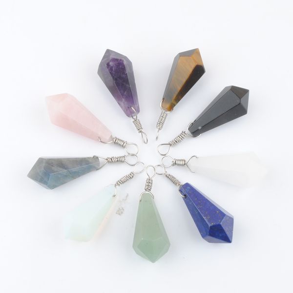

natural stone pendants wicca hexagon beads pendulum jewelry amethysts aventurine crystal opal quartz bn449, Silver