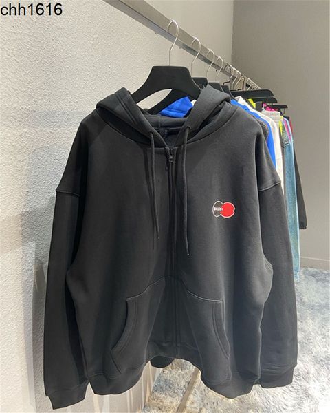 

before and after the high version of home balencaigass mastercard printed terry couple high street loose zipper hoodie is popular, Black