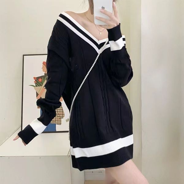 

womens sweater women's long sweaters woman v-neck knit coats lady sweater autumn trendy outdoor streetwear jumpers for women, White;black