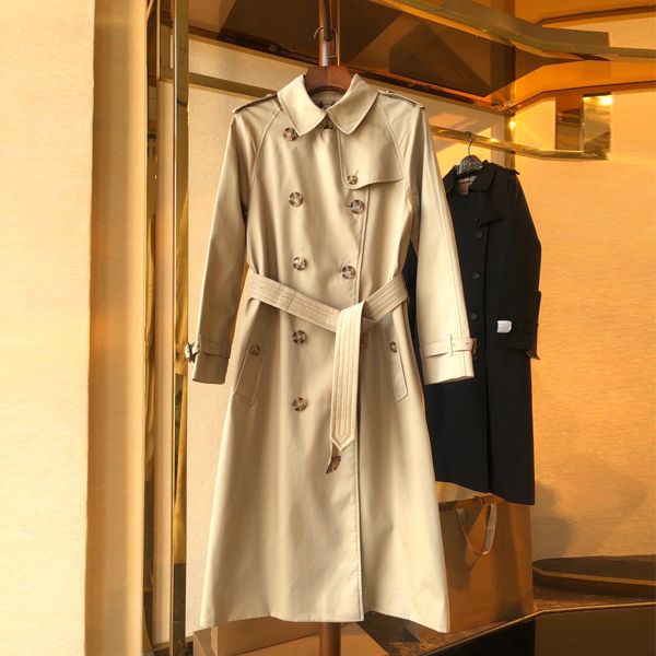 

winter coat lattice long trench outerwear fashion classic men women same style wide lapel belt pocket blend oversize outwear asian size, Black