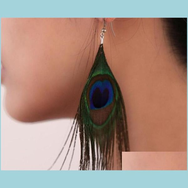 

dangle chandelier retro national style luxury peacock feather earrings color wild fashion trend 198 t2 drop delivery 2021 jewelry dhs dhknd, Silver