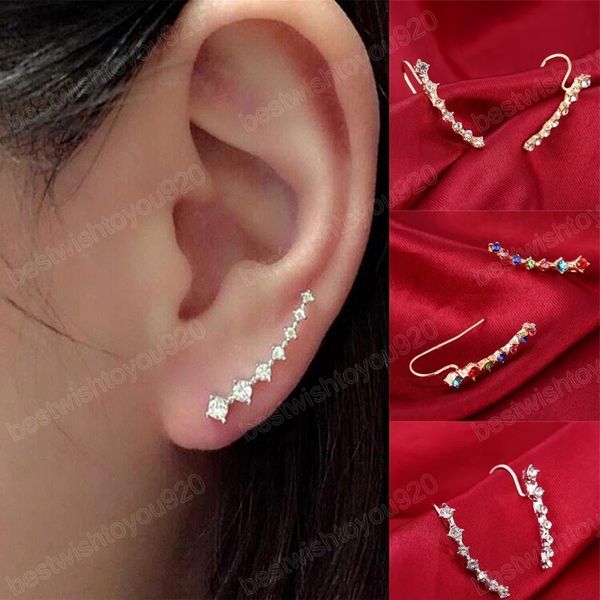 

fashion crystal rhinestone ear cuff wrap stud clip earrings for women jewelry accessories womens gifts long ear clip, Golden;silver