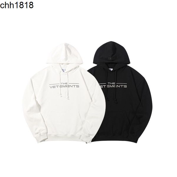 

autumn and winter new wittmeng items front vetementss letters embossed men's and women's hooded terry sweater, Black