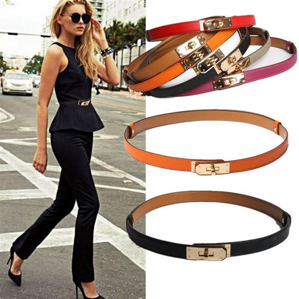 

belts 2021 women real leather 1 8cm width golden lock buckle dress jeans sweater waistband belt207f, Black;brown