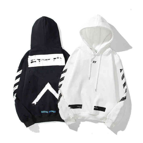 

style trendy fashions mens hoodies sweater painted arrow crow stripe loose hoodie men's and women's coat t-shirts offs white, Black