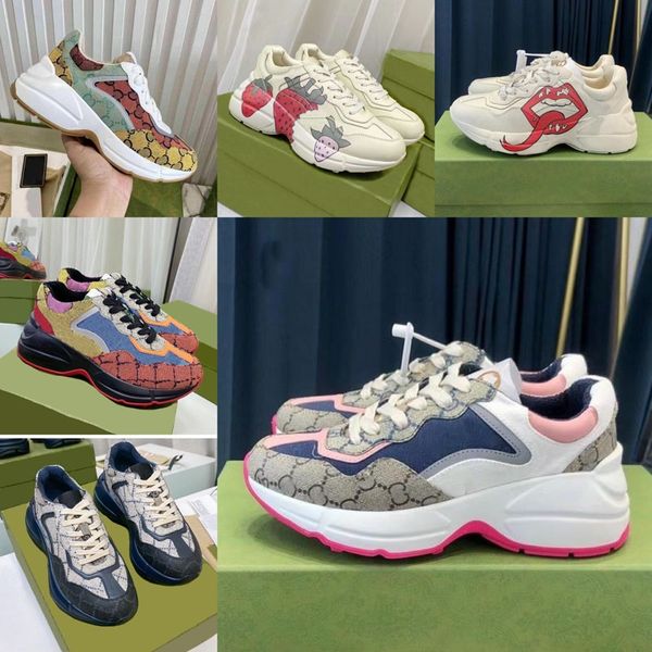 

designer running shoes rhyton sneakers beige men trainers vintage luxury apollo leather chaussures women casual quality distressed