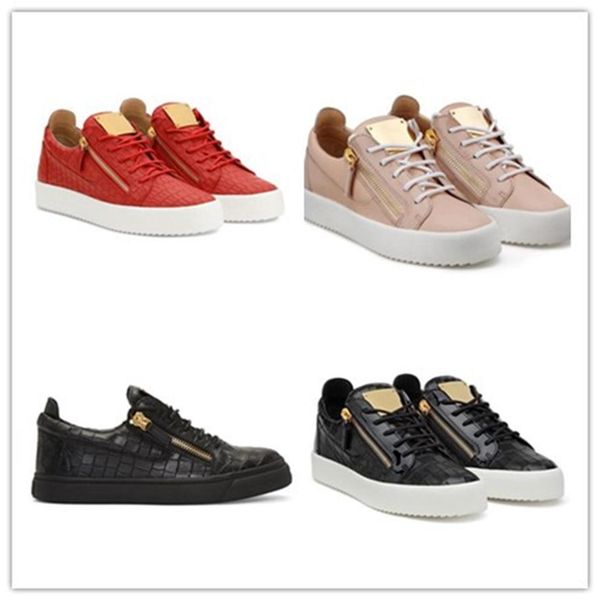 

italy luxe casual shoes zipper mens and women low flat genuine leather sneakers trainers 1240h, Black