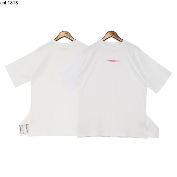 

high version wittmeng items large vettementss label simple pink small letter printed short sleeve t-shirt, White;black